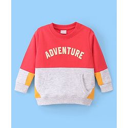 Babyhug Cotton Knit Full Sleeves Cut & Sew with Text Graphics Sweatshirt  - Red & Grey - Image 11