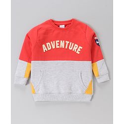 Babyhug Cotton Knit Full Sleeves Cut & Sew with Text Graphics Sweatshirt  - Red & Grey - Image 15