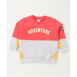 Babyhug Cotton Knit Full Sleeves Cut & Sew with Text Graphics Sweatshirt  - Red & Grey - Image 6
