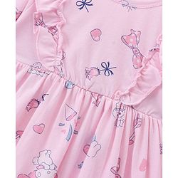 Babyhug Cotton Knit Full Sleeves Floral Printed Frock with Bloomer - Pink - Image 4