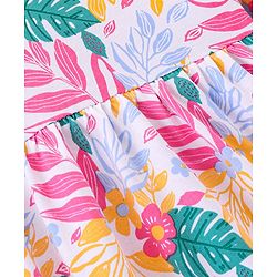 Babyhug Cotton Knit Full Sleeves Frock Leafy Print - Multicolor - Image 12