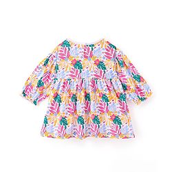 Babyhug Cotton Knit Full Sleeves Frock Leafy Print - Multicolor - Image 6