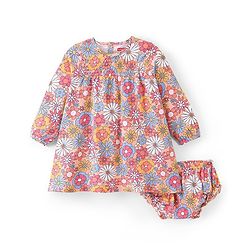 Babyhug Cotton Knit Full Sleeves Frock with Bloomer Floral Printed - Pink - Image 7