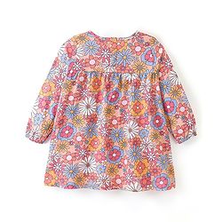 Babyhug Cotton Knit Full Sleeves Frock with Bloomer Floral Printed - Pink - Image 9