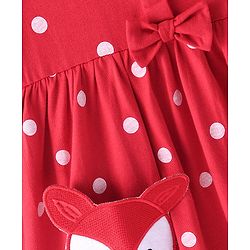 Babyhug Cotton Knit Full Sleeves Frock with Bloomer  Polka Dots Printed & Bow Applique - Red - Image 6