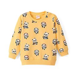 Babyhug Cotton Knit Full Sleeves Panda & Text Graphics Sweatshirts Pack of 2 - Blue & Yellow - Image 11