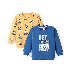 Babyhug Cotton Knit Full Sleeves Panda & Text Graphics Sweatshirts Pack of 2 - Blue & Yellow - Image 8
