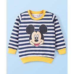 Babyhug Cotton Knit Full Sleeves Sweatshirt With Mickey Mouse Graphics - Yellow & Blue - Image 4
