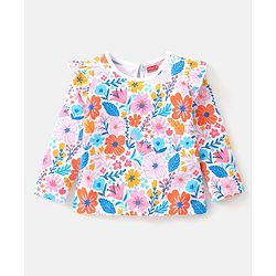 Babyhug Cotton Knit Full Sleeves Top with Floral & Polka Dots Print Pack of 3 - Pink Blue & Dark Pink - Image 13