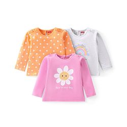 Babyhug Cotton Knit Full Sleeves Tops With Floral & Polka Dot Print Pack of 3 - Multicolor - Image 9