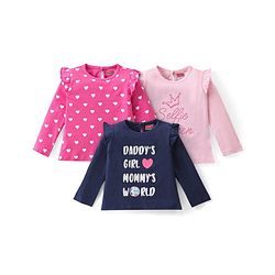 Babyhug Cotton Knit Full Sleeves Tops with Polka Dot & Text Print Pack of 3 - Multicolor - Image 37