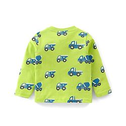 Babyhug Cotton Knit Full Sleeves Trucks Printed Night Suit - Green - Image 3