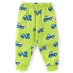 Babyhug Cotton Knit Full Sleeves Trucks Printed Night Suit - Green - Image 4