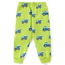 Babyhug Cotton Knit Full Sleeves Trucks Printed Night Suit - Green - Image 5
