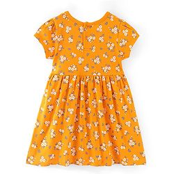 Babyhug Cotton Knit Half Sleeves Floral Print Frock with Bloomer & Headband - Yellow - Image 3