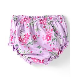 Babyhug Cotton Knit Half Sleeves Floral Print Frock with Frill Detailing & Bloomer - Lilac - Image 4