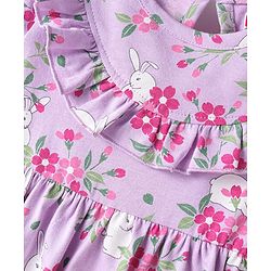 Babyhug Cotton Knit Half Sleeves Floral Print Frock with Frill Detailing & Bloomer - Lilac - Image 6
