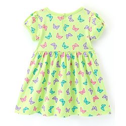 Babyhug Cotton Knit Half Sleeves Frock with Bloomer & Headband Butterfly Printed - Green - Image 3
