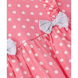 Babyhug Cotton Knit Half Sleeves Frocks Polka Dots Printed with Bow Applique Pack of 2 with Bag - Pink & Grey - Image 8