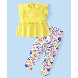 Babyhug Cotton Knit Sleeveless Top and Leggings Set Floral Print - Multicolor - Image 7