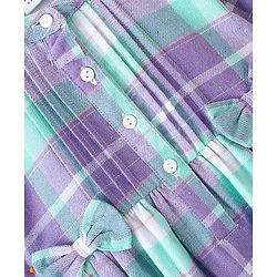 Babyhug Cotton Knit Yarndyed Full Sleeves Frock With Bow Applique Checkered - Lilac & Blue - Image 3