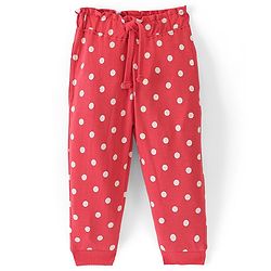 Babyhug Cotton Looper Full Length Lounge Pant Polka Dots - Red - Image 5