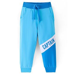 Babyhug Cotton Looper Full Length Lounge Pant Text Print - Blue - Image 5