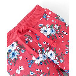 Babyhug Cotton Looper Knit Full Length Lounge Pant Floral Print - Red - Image 3