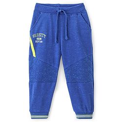 Babyhug Cotton Looper Knit Full Length Lounge Pant Text Printed - Blue - Image 4