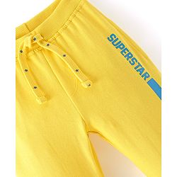 Babyhug Cotton Looper Knit Full Length Text Printed Lounge Pant - Yellow - Image 3