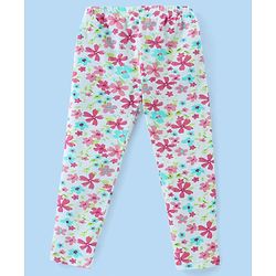 Babyhug Cotton Lycra Full Length Polka Dots & Floral Printed Leggings Pack of 3 - Multicolour - Image 3