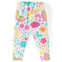 Babyhug Cotton Lycra Full Length Stretchable Legging Floral Print Pack Of 3 - Pink White & Yellow - Image 3