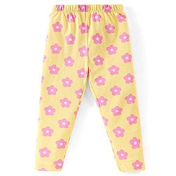 Babyhug Cotton Lycra Full Length Stretchable Legging Floral Print Pack Of 3 - Pink White & Yellow - Image 4