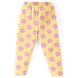 Babyhug Cotton Lycra Full Length Stretchable Legging Floral Print Pack Of 3 - Pink White & Yellow - Image 5