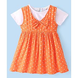 Babyhug Cotton Woven Frock with Half Sleeves T-Shirt Polka Dot Print - Multicolour - Image 18