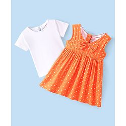 Babyhug Cotton Woven Frock with Half Sleeves T-Shirt Polka Dot Print - Multicolour - Image 9