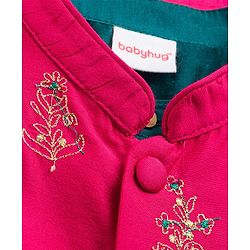 Babyhug Cotton Woven Full Sleeves Kurta Dhoti Set with Borcade Jacket & Floral Embroidery - Teal Blue - Image 10