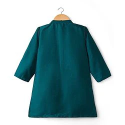 Babyhug Cotton Woven Full Sleeves Kurta Dhoti Set with Borcade Jacket & Floral Embroidery - Teal Blue - Image 17