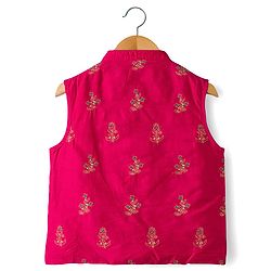 Babyhug Cotton Woven Full Sleeves Kurta Dhoti Set with Borcade Jacket & Floral Embroidery - Teal Blue - Image 4