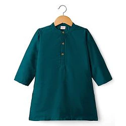 Babyhug Cotton Woven Full Sleeves Kurta Dhoti Set with Borcade Jacket & Floral Embroidery - Teal Blue - Image 5