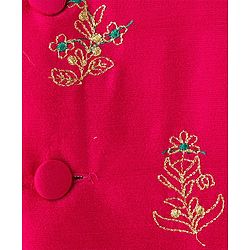 Babyhug Cotton Woven Full Sleeves Kurta Dhoti Set with Borcade Jacket & Floral Embroidery - Teal Blue - Image 9