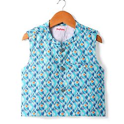Babyhug Cotton Woven Full Sleeves  Kurta Dhoti Set with Motif Printed Waistcoat - Blue - Image 3