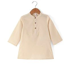 Babyhug Cotton Woven Full Sleeves Kurta & Pajama Set with Coat Chevron Print - Cream - Image 4