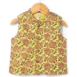 Babyhug Cotton Woven Full Sleeves Solid Kurta & Pajama Set with Floral Print Jacket - Red & Yellow - Image 17