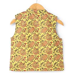 Babyhug Cotton Woven Full Sleeves Solid Kurta & Pajama Set with Floral Print Jacket - Red & Yellow - Image 18