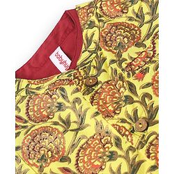 Babyhug Cotton Woven Full Sleeves Solid Kurta & Pajama Set with Floral Print Jacket - Red & Yellow - Image 9