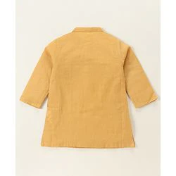 Babyhug Cotton Woven Full Sleeves Solid Kurta & Pajama Set with Waist Coat Floral Print- Mustard Yellow - Image 3