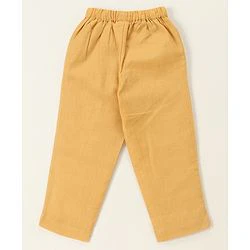 Babyhug Cotton Woven Full Sleeves Solid Kurta & Pajama Set with Waist Coat Floral Print- Mustard Yellow - Image 5