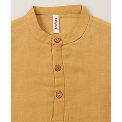 Babyhug Cotton Woven Full Sleeves Solid Kurta & Pajama Set with Waist Coat Floral Print- Mustard Yellow - Image 8