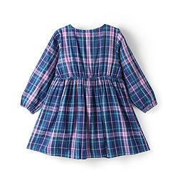 Babyhug Cotton Woven Full Sleeves Yard Dyed Checkered Frock - Blue - Image 6